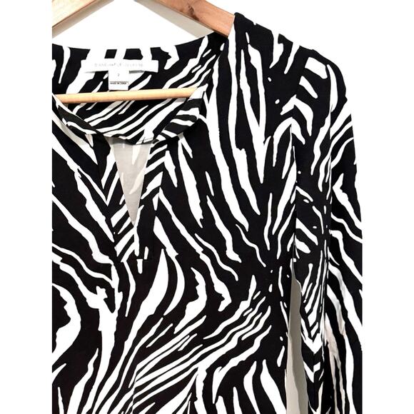Diane Von Furstenberg DVF Black and White Zebra Print Long Sleeve Dress sz 2 - Picture 6 of 16